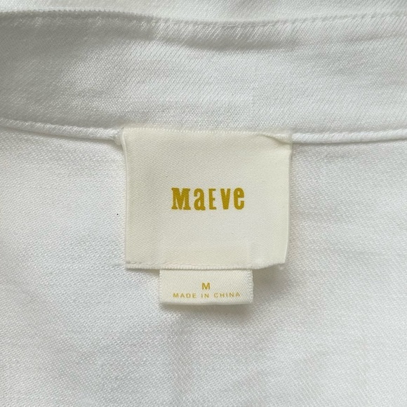 Anthropologie Maeve Sylvan White Linen Top Ruffle Flutter Sleeve Henley Size M - Picture 10 of 11